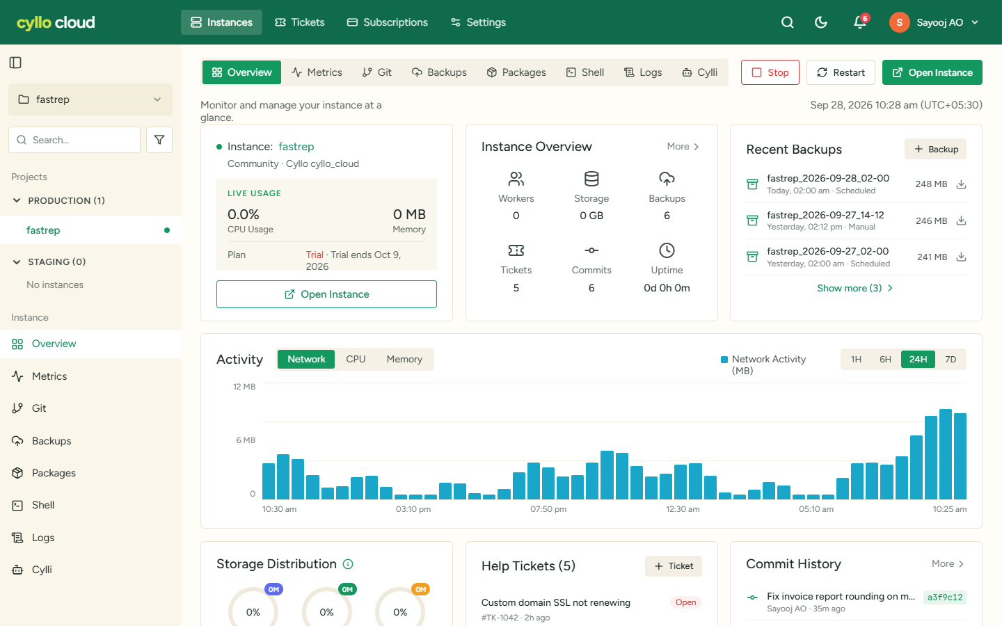 Instance overview screen